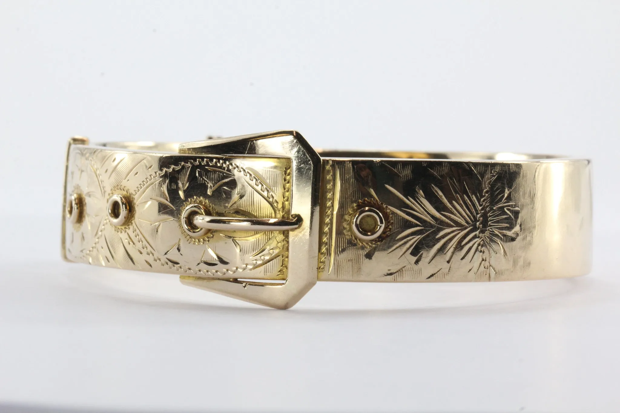 Antique 1918 Edwardian 14K Gold Belt Buckle Large Chunky Bangle Bracelet