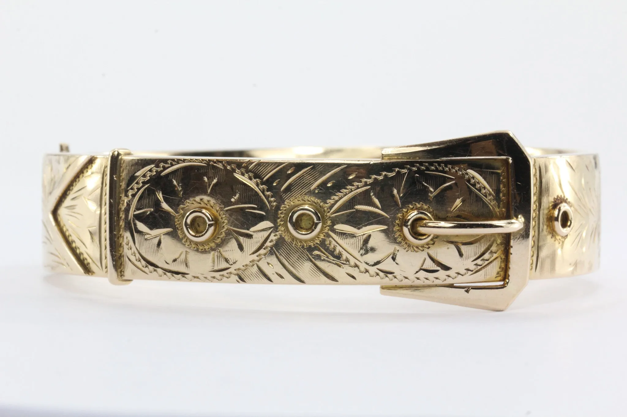 Antique 1918 Edwardian 14K Gold Belt Buckle Large Chunky Bangle Bracelet