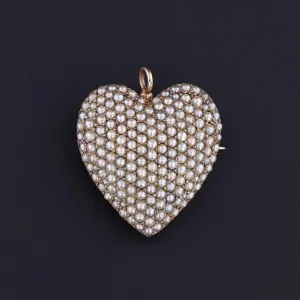 Antique Pearl Heart Pendant or Brooch of 10k Gold