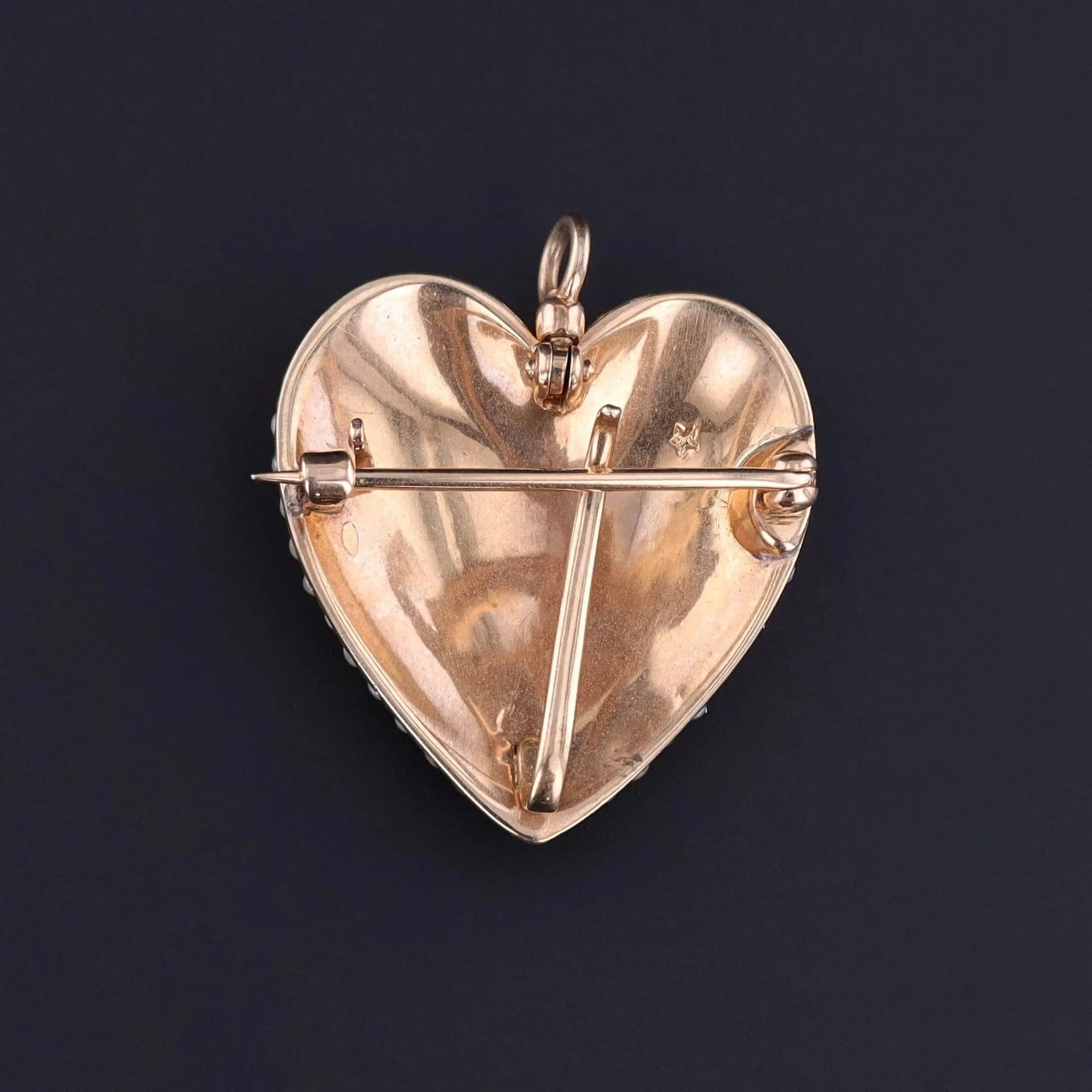 Antique Pearl Heart Pendant or Brooch of 10k Gold