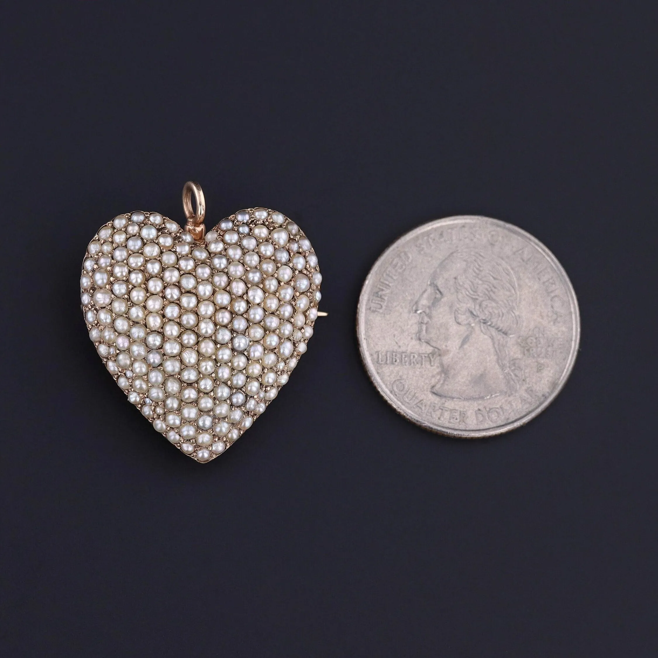Antique Pearl Heart Pendant or Brooch of 10k Gold