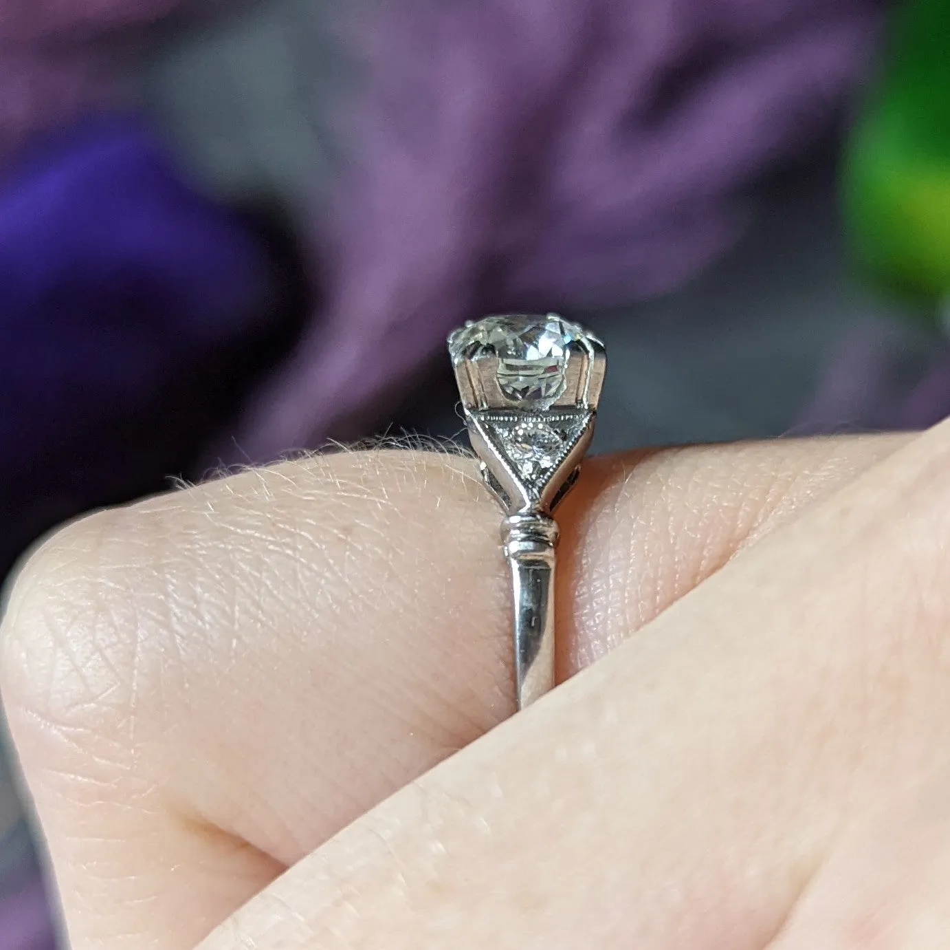 Art Deco Old European 1.26 CTW Diamond Platinum Geometric Engagement Ring GIA