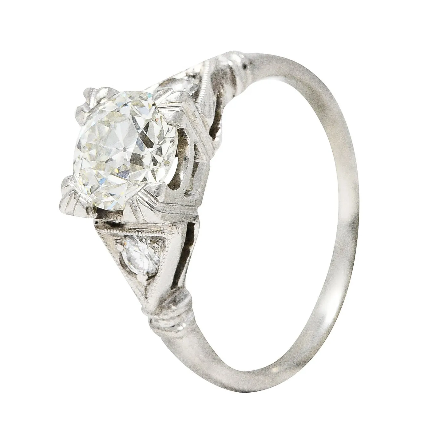 Art Deco Old European 1.26 CTW Diamond Platinum Geometric Engagement Ring GIA