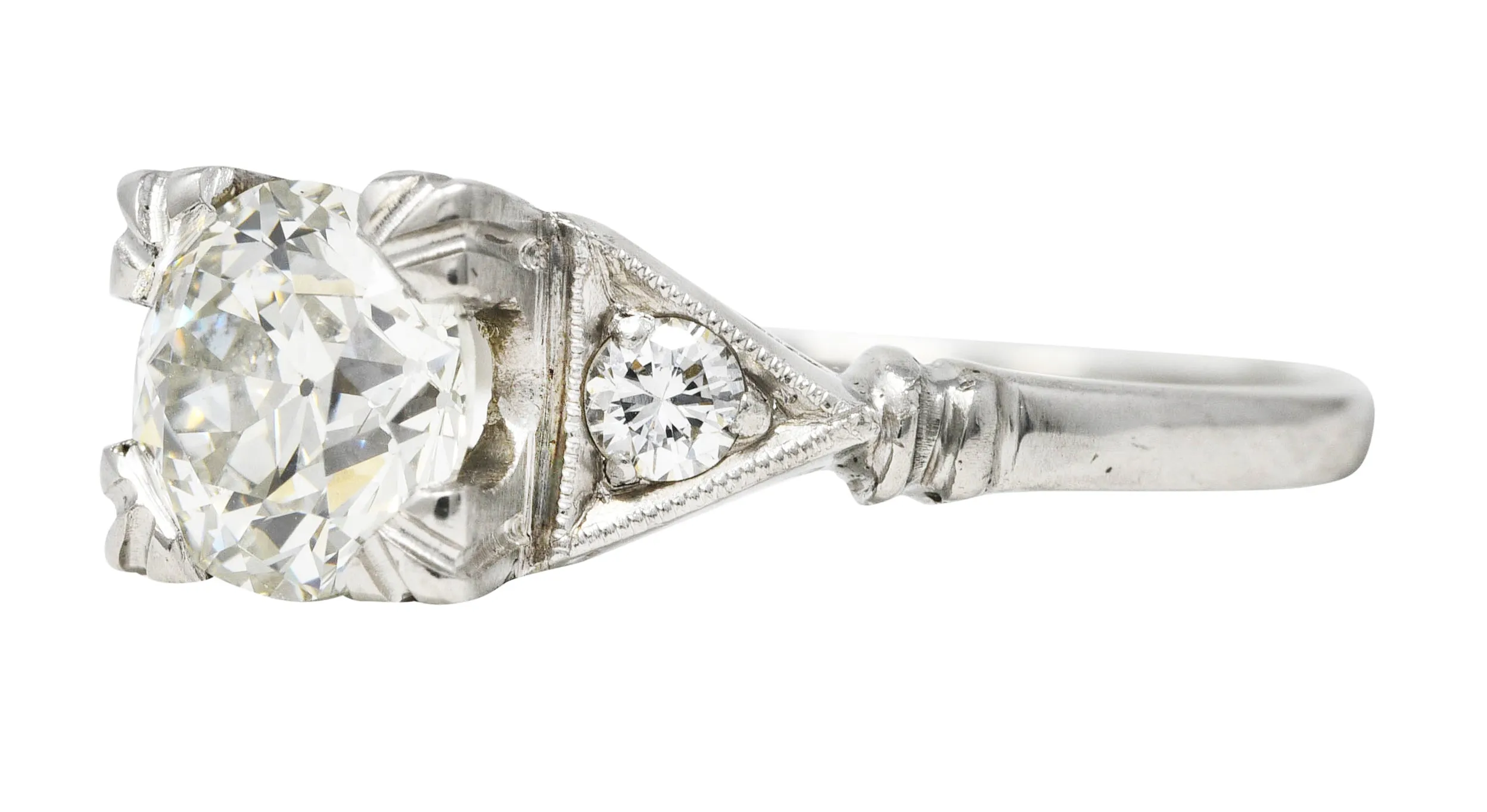 Art Deco Old European 1.26 CTW Diamond Platinum Geometric Engagement Ring GIA
