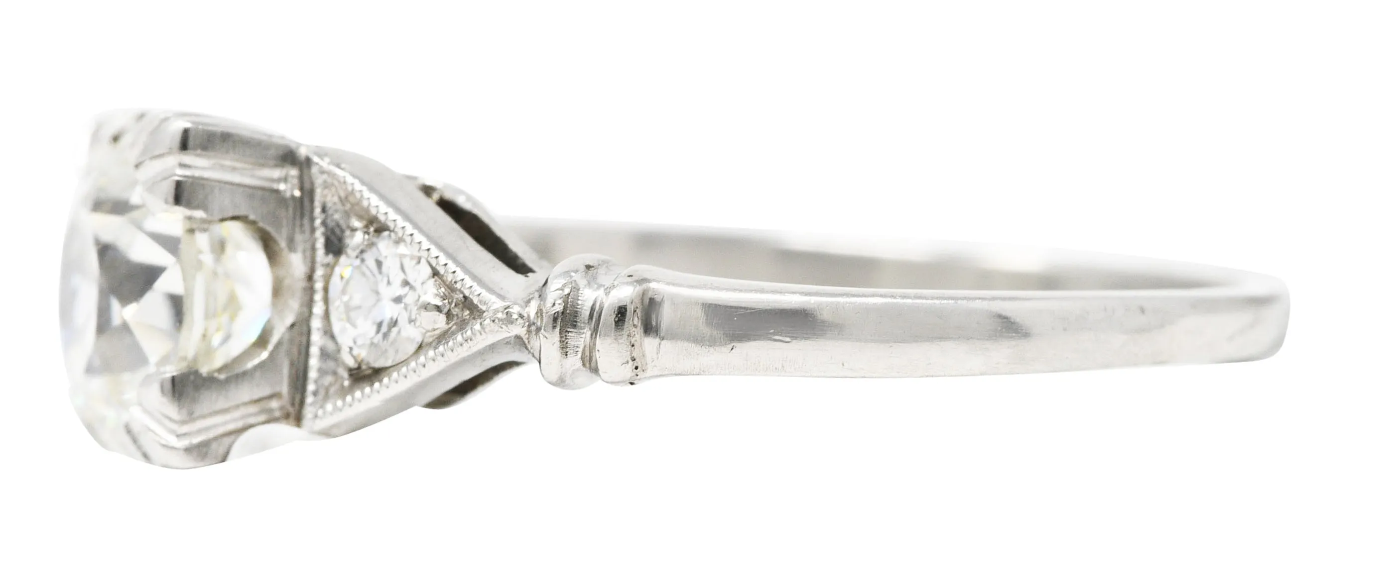 Art Deco Old European 1.26 CTW Diamond Platinum Geometric Engagement Ring GIA