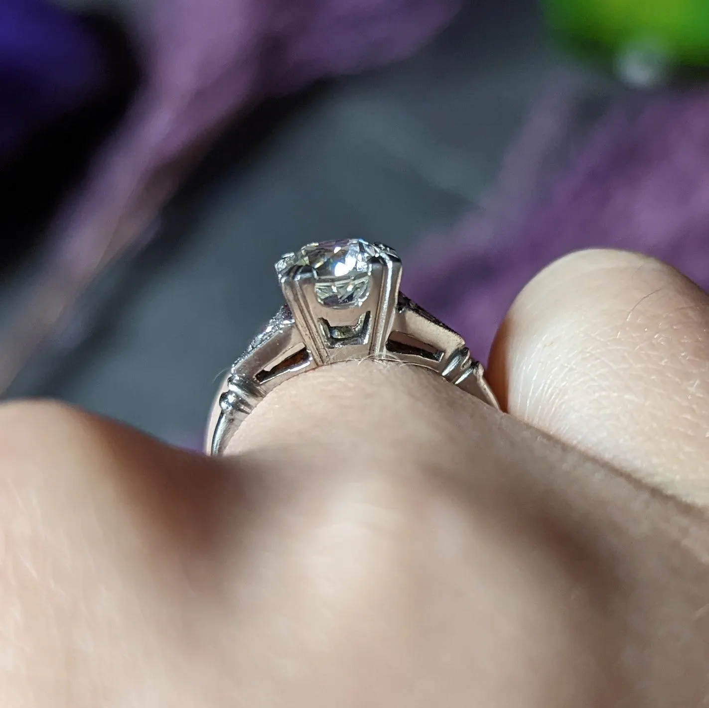 Art Deco Old European 1.26 CTW Diamond Platinum Geometric Engagement Ring GIA