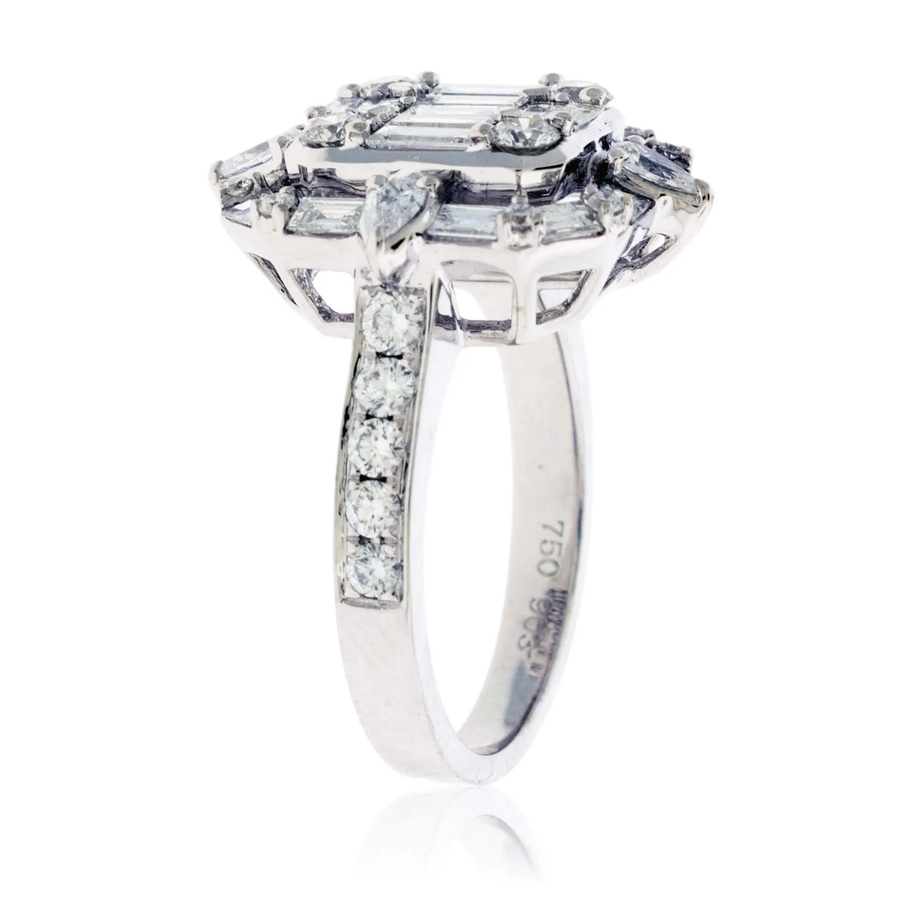 Baguette & Round Diamond Cluster Style Ring