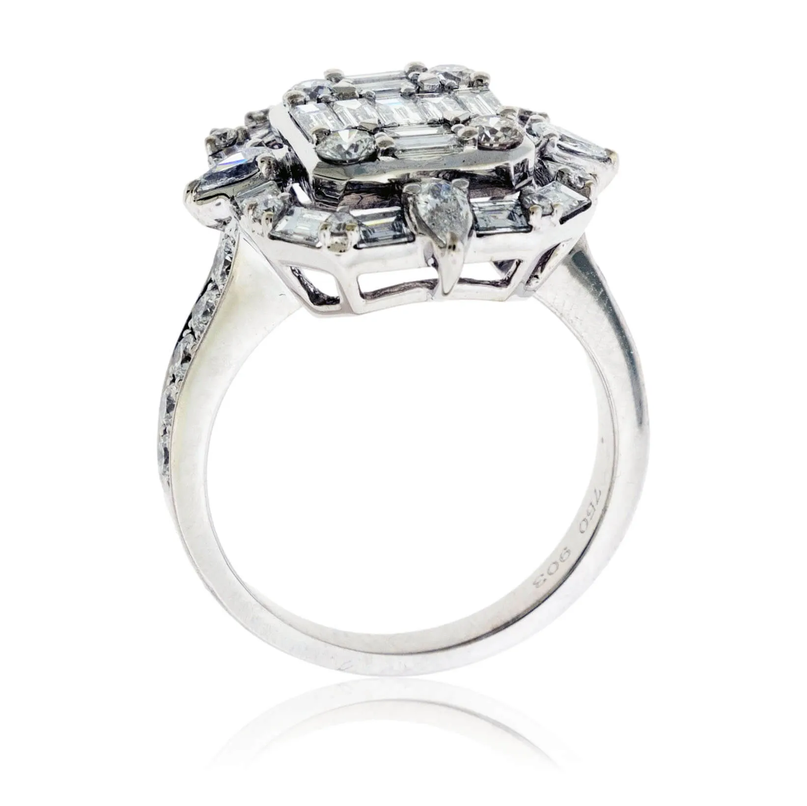 Baguette & Round Diamond Cluster Style Ring