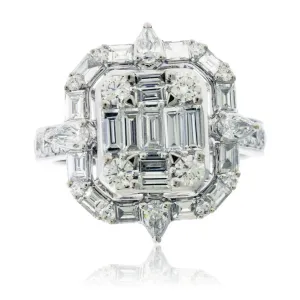 Baguette & Round Diamond Cluster Style Ring