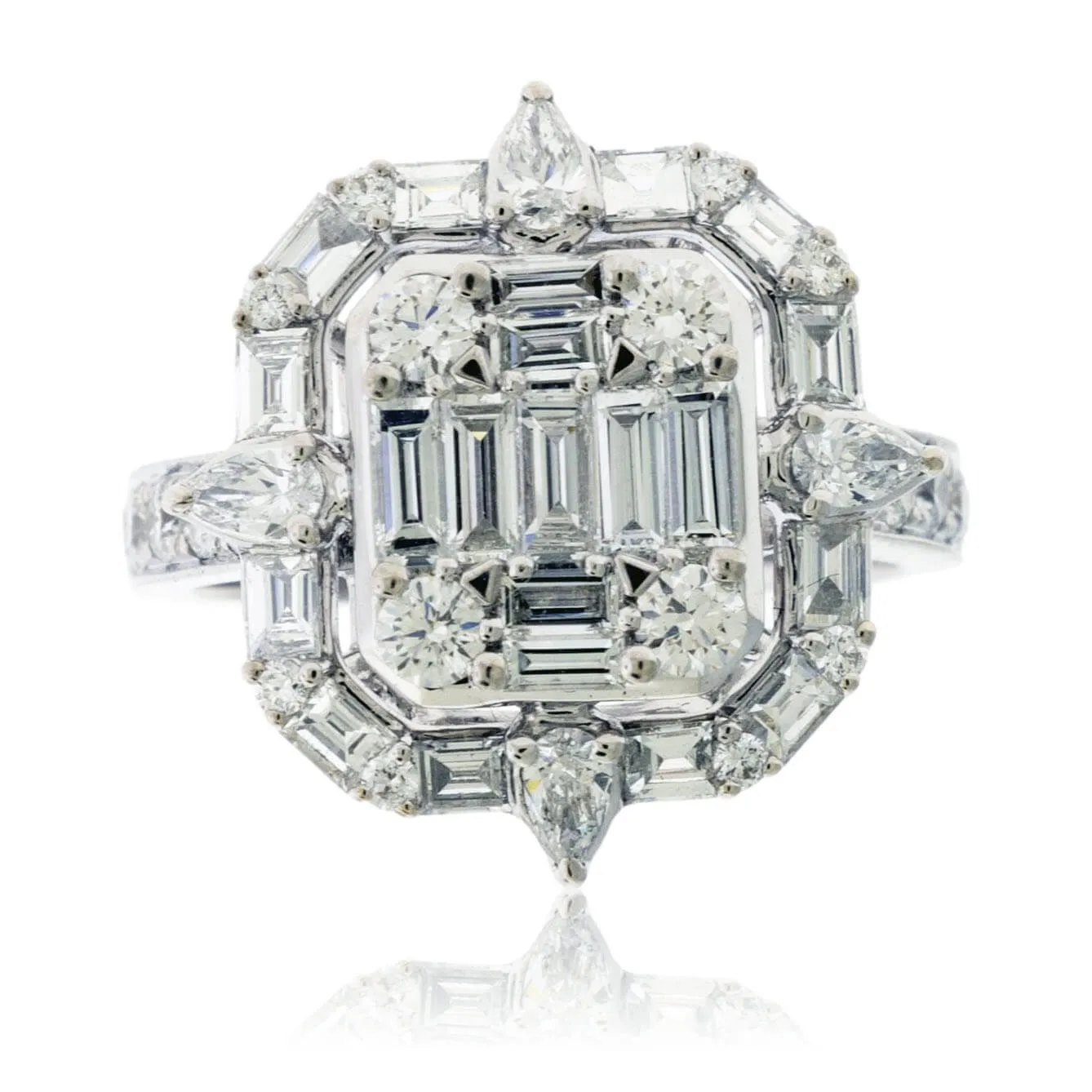 Baguette & Round Diamond Cluster Style Ring