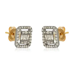 Baguette Diamond Silver Frame Studs Earrings
