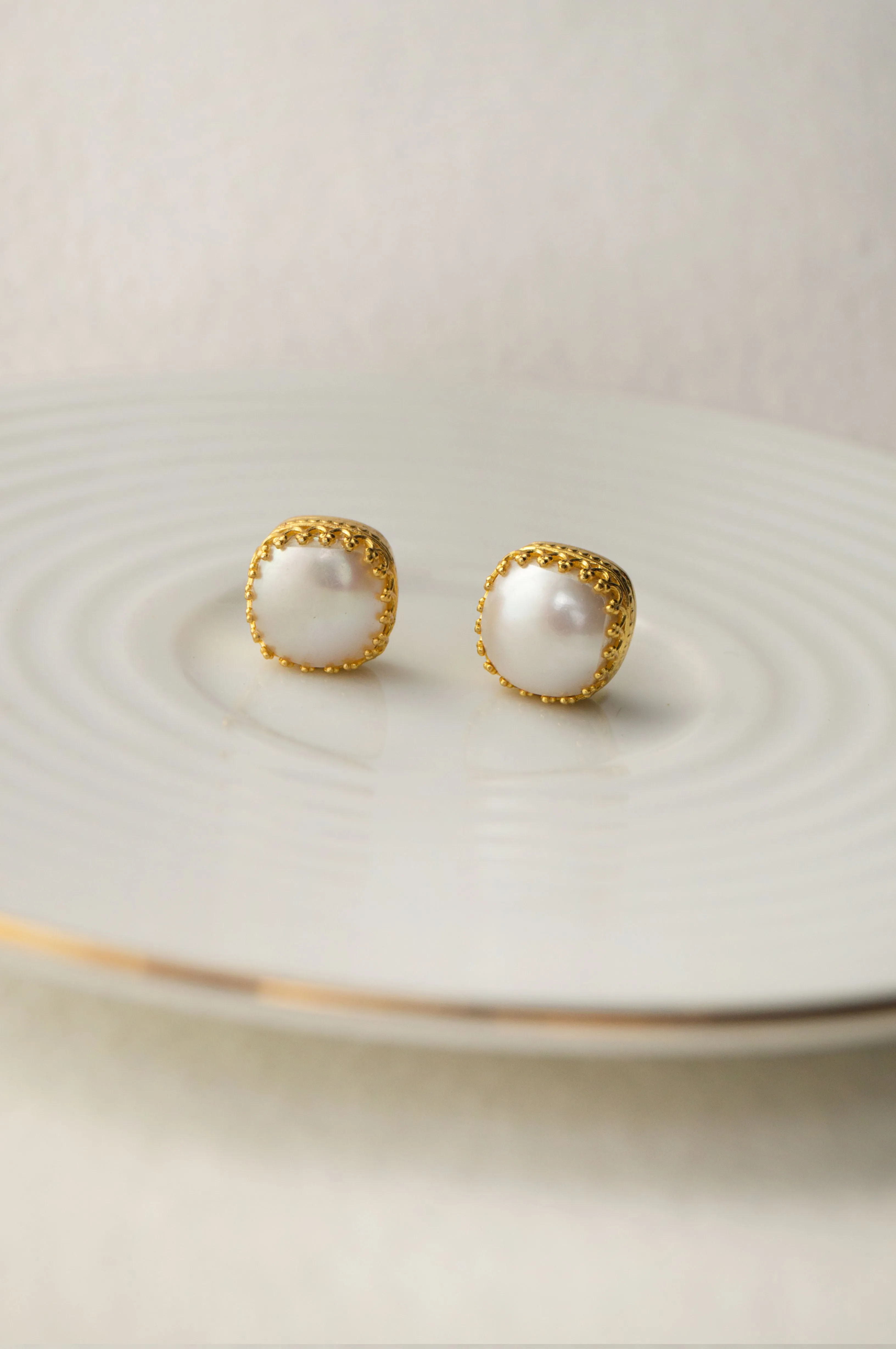Baroque Fresh Water Pearl Gold Plated Sterling Silver Statement Stud Earrings