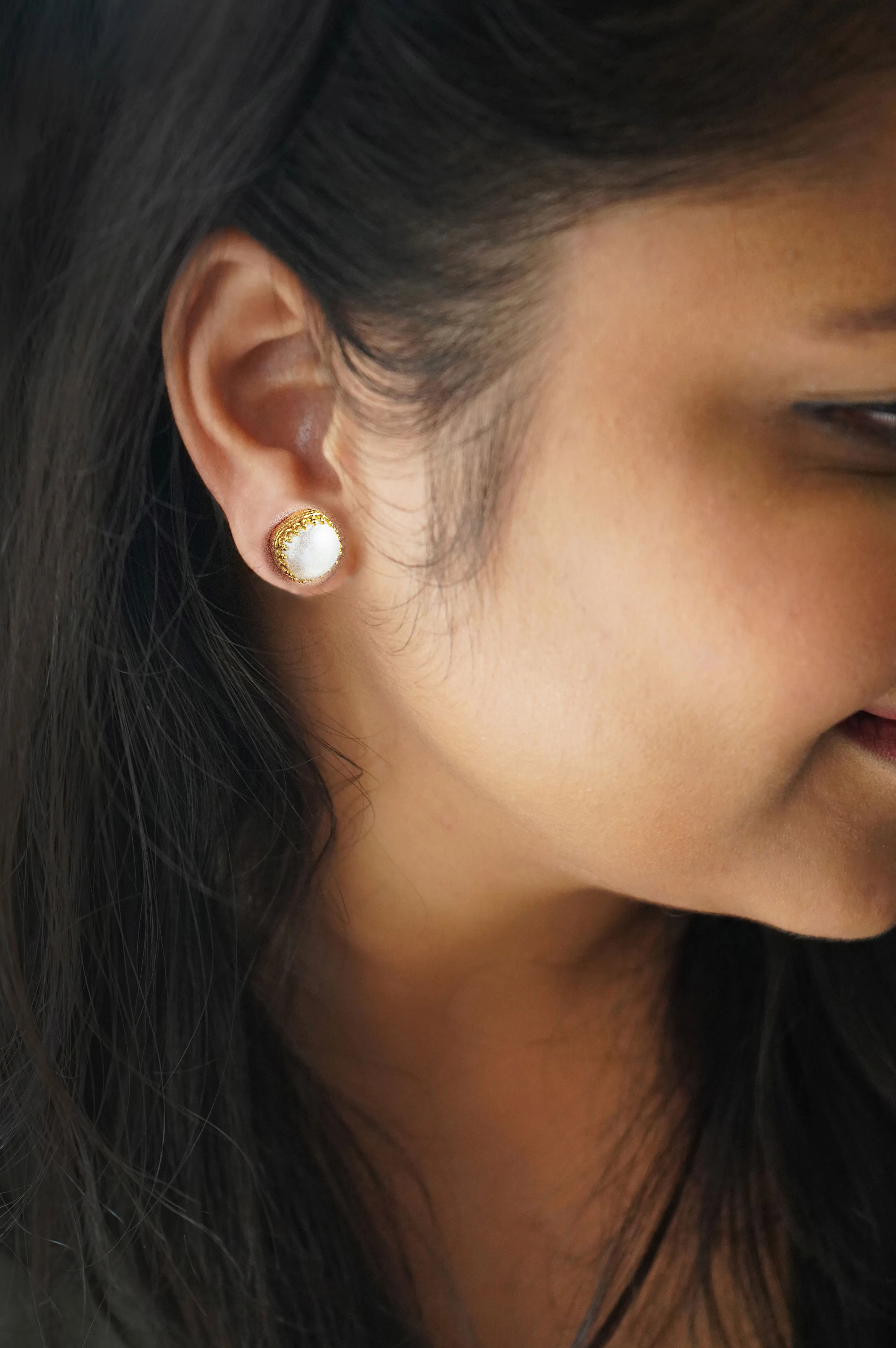 Baroque Fresh Water Pearl Gold Plated Sterling Silver Statement Stud Earrings