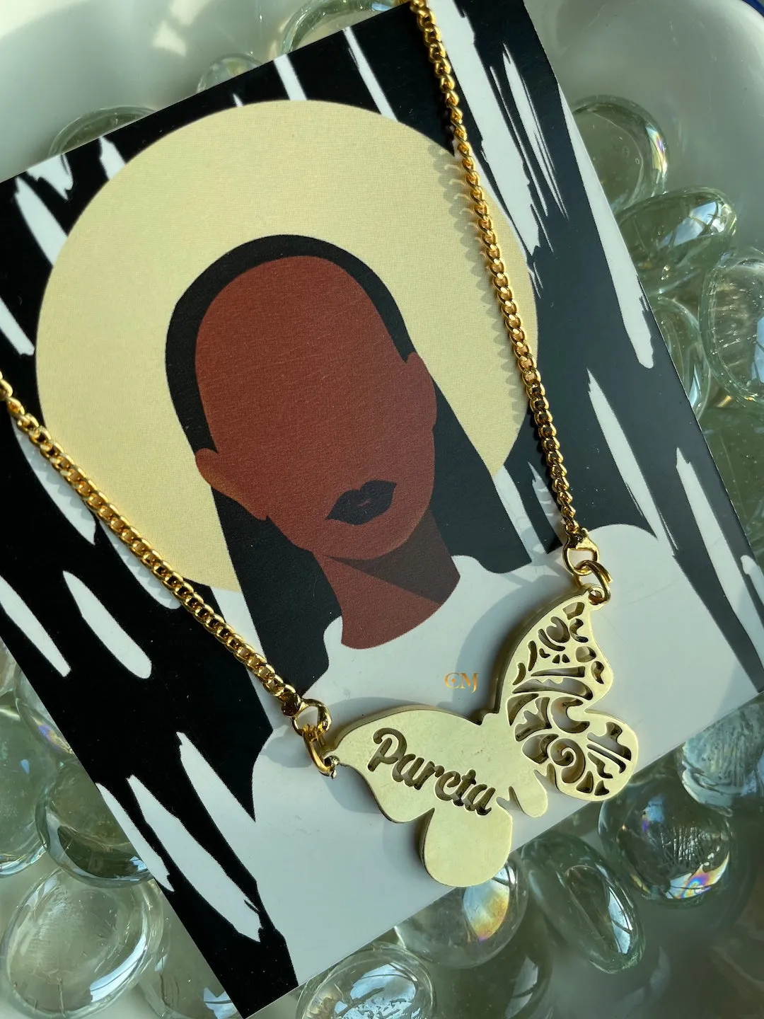 Beautiful Abstract Butterfly Pendant Necklace With 1 Custom Name