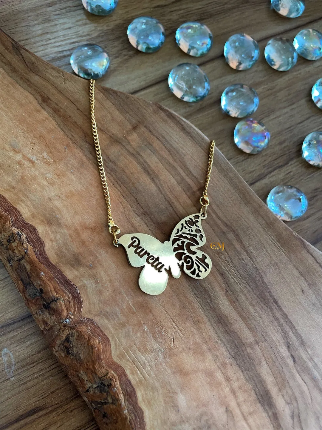 Beautiful Abstract Butterfly Pendant Necklace With 1 Custom Name