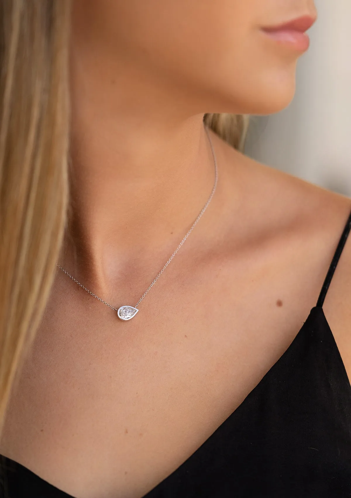 Bezel Set Pear Diamond Necklace (Made to Order)