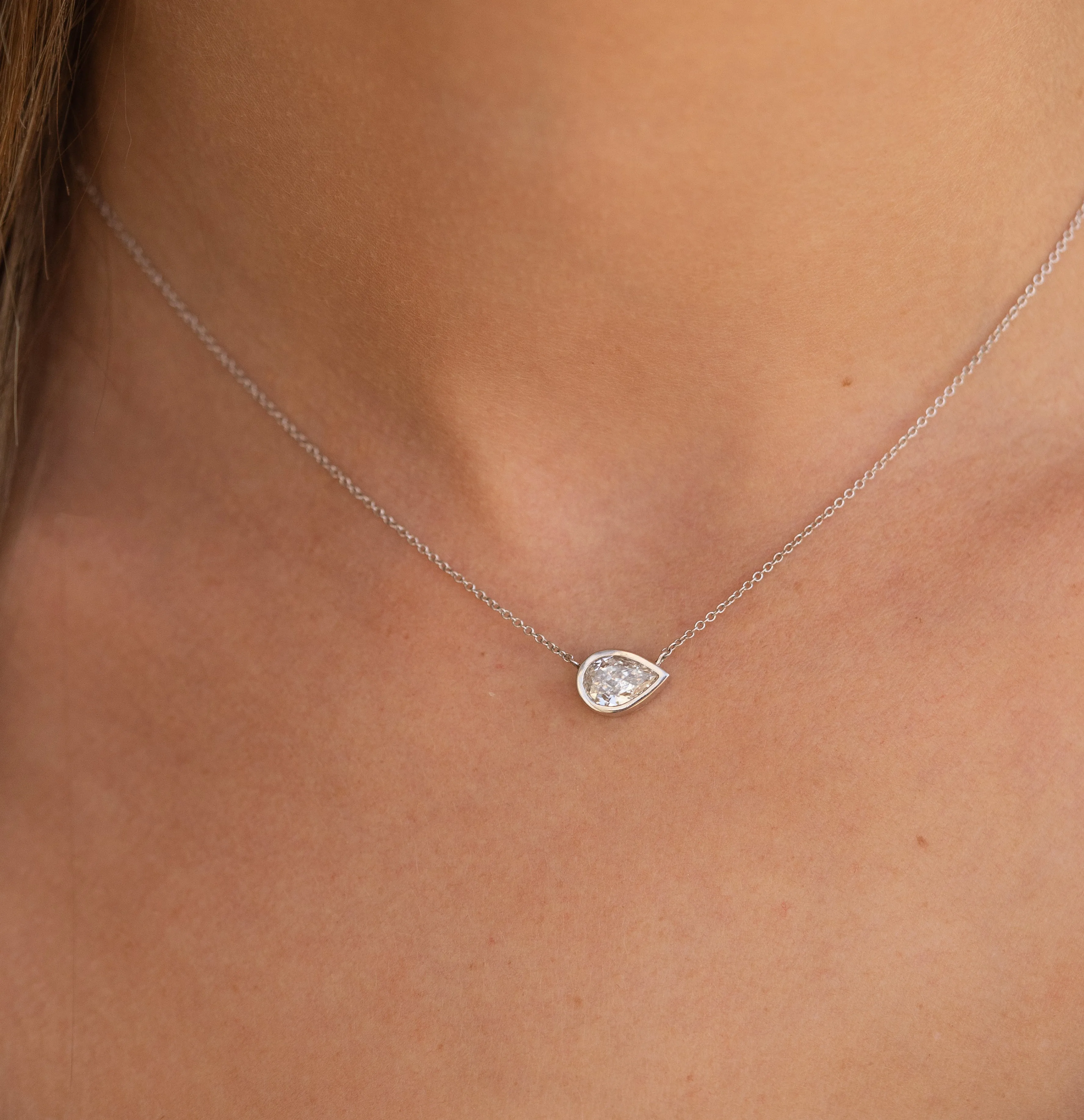 Bezel Set Pear Diamond Necklace (Made to Order)