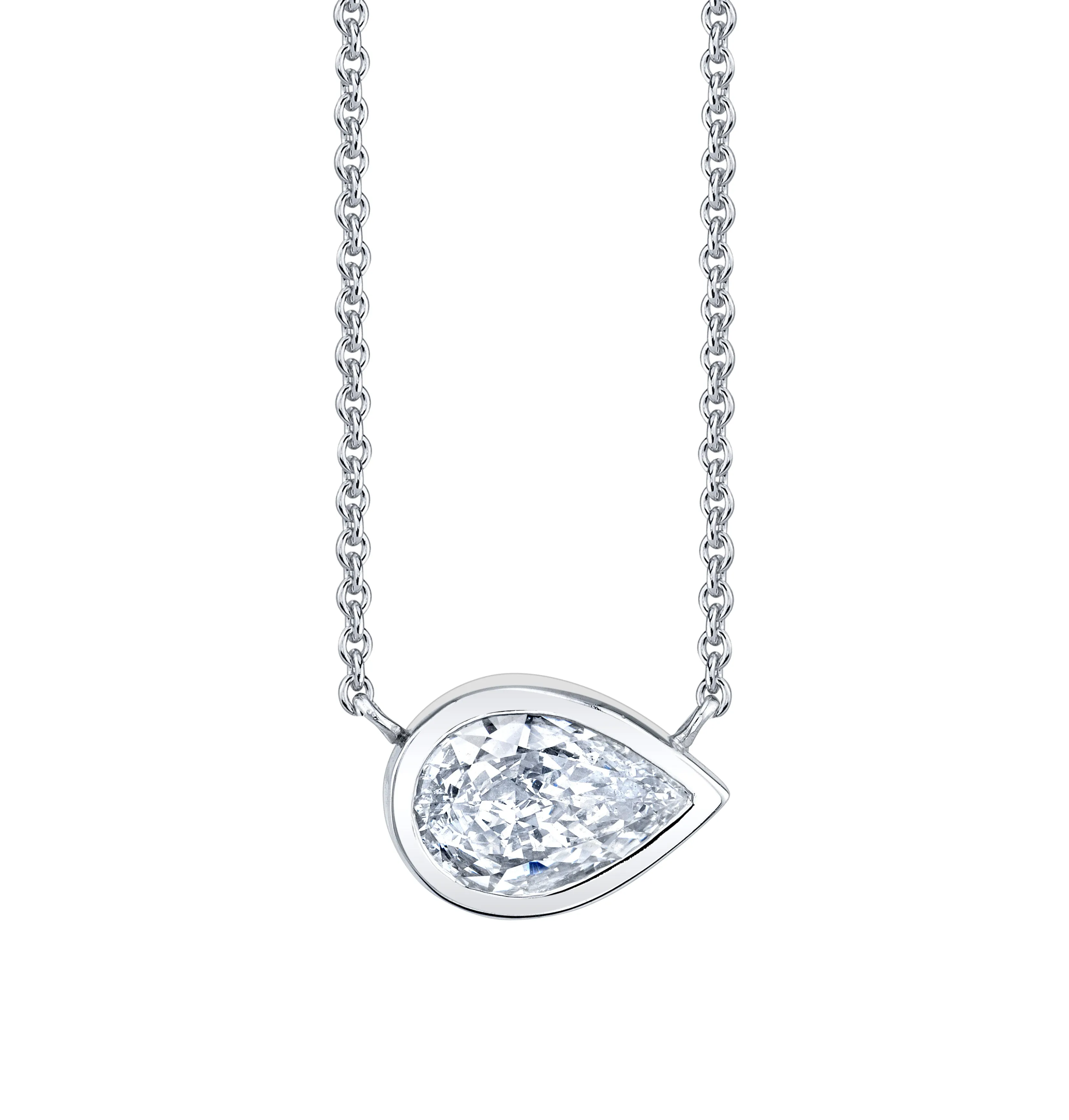 Bezel Set Pear Diamond Necklace (Made to Order)