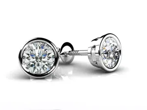 Bezel Set Round Diamond Stud Earrings with 1.26 ct.(finished) 5.4mm