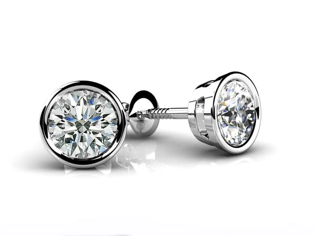 Bezel Set Round Diamond Stud Earrings with 1.26 ct.(finished) 5.4mm