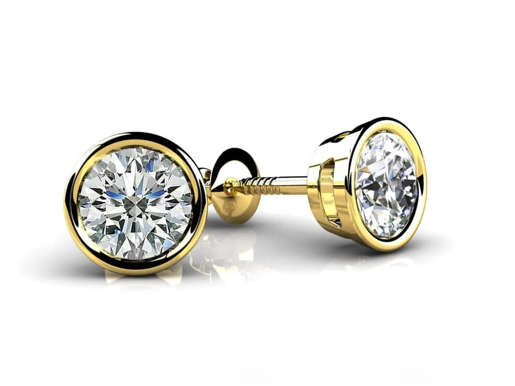 Bezel Set Round Diamond Stud Earrings with 1.26 ct.(finished) 5.4mm