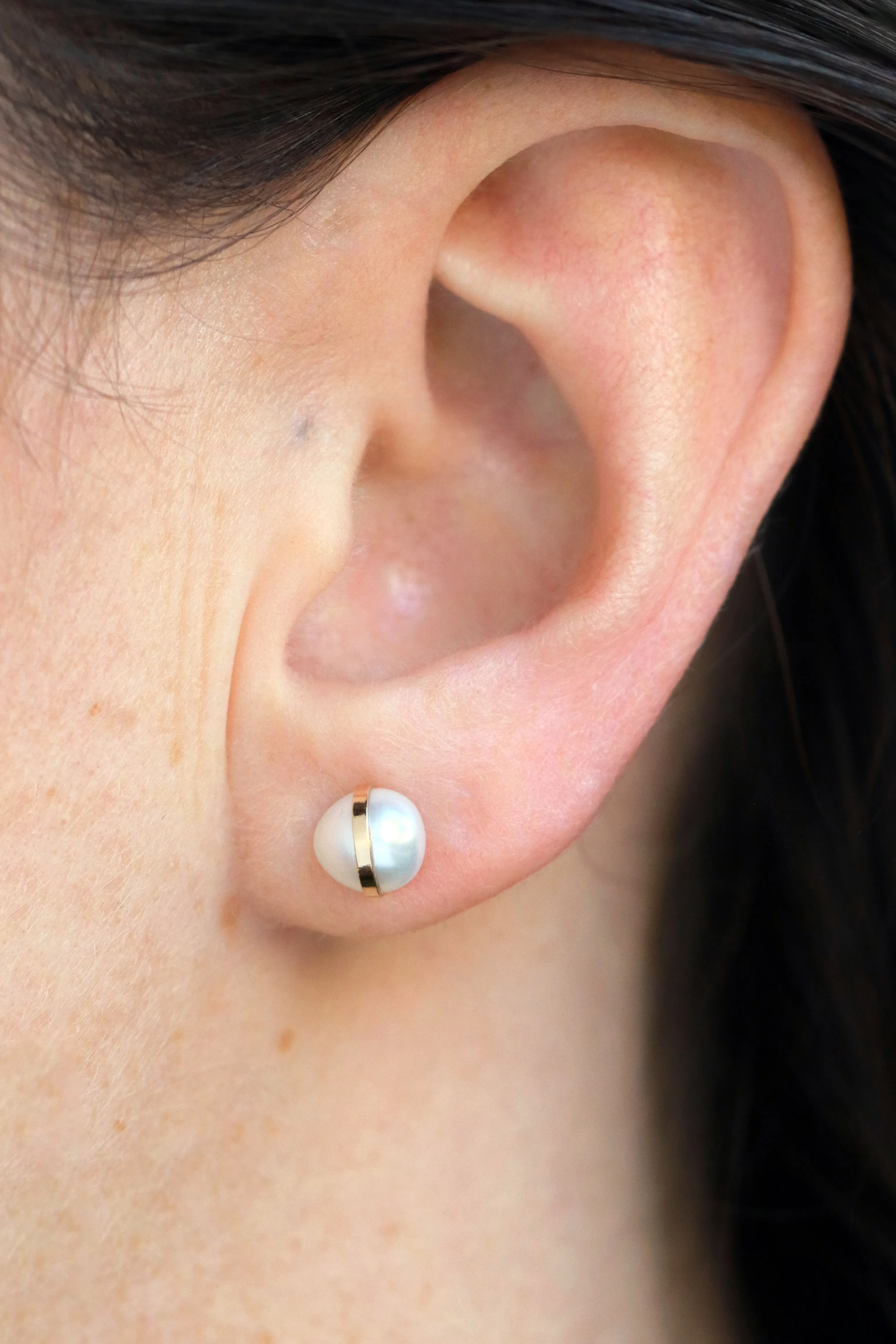 Bezel Wrapped Pearl Stud Earrings