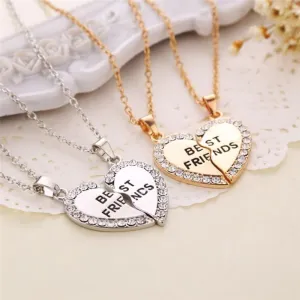 BFF Trendy Necklace For Women Crystal Elegant Heart Pendant Best Friend Letter Luxury Necklace Fashion Couple Necklace Men Friendship Jewelry