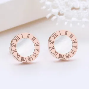 BG Mother of Pearl Roman Numerals Stud Earrings Stainless Steel #C-021