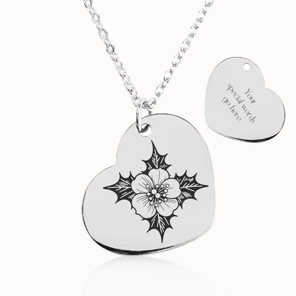 Birth Flower Heart Pendant on Fine Chain