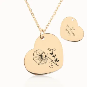 Birth Flower Heart Pendant on Fine Chain