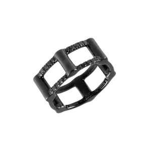 Black Diamond Half Cage Ring | Black Gold
