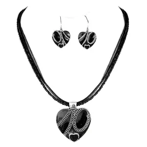 BLACK NECKLACE & EARRINGS SET  #ADX6407298 (SHBA12)