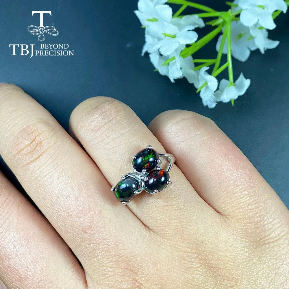 Black Opal Oval Gemstone 925 Sterling Silver Ring