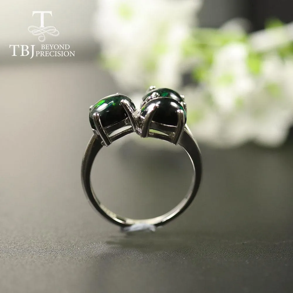 Black Opal Oval Gemstone 925 Sterling Silver Ring