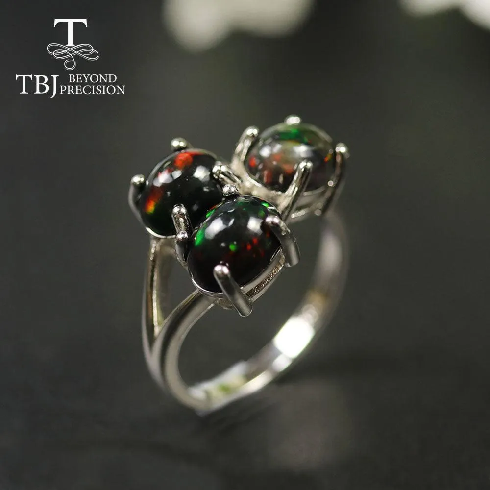 Black Opal Oval Gemstone 925 Sterling Silver Ring