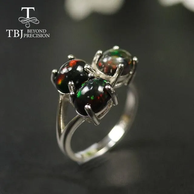 Black Opal Oval Gemstone 925 Sterling Silver Ring