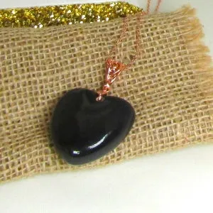 Black Puffy Fair Trade Heart Pendant Necklace