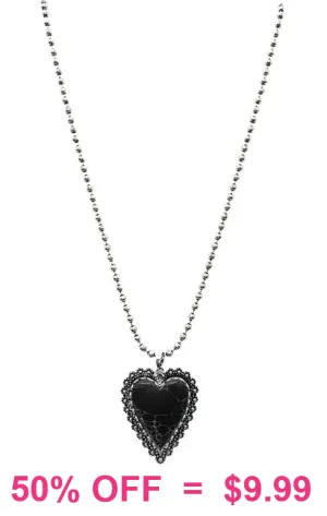 Black Stone Heart Pendant Ball Chain Necklace