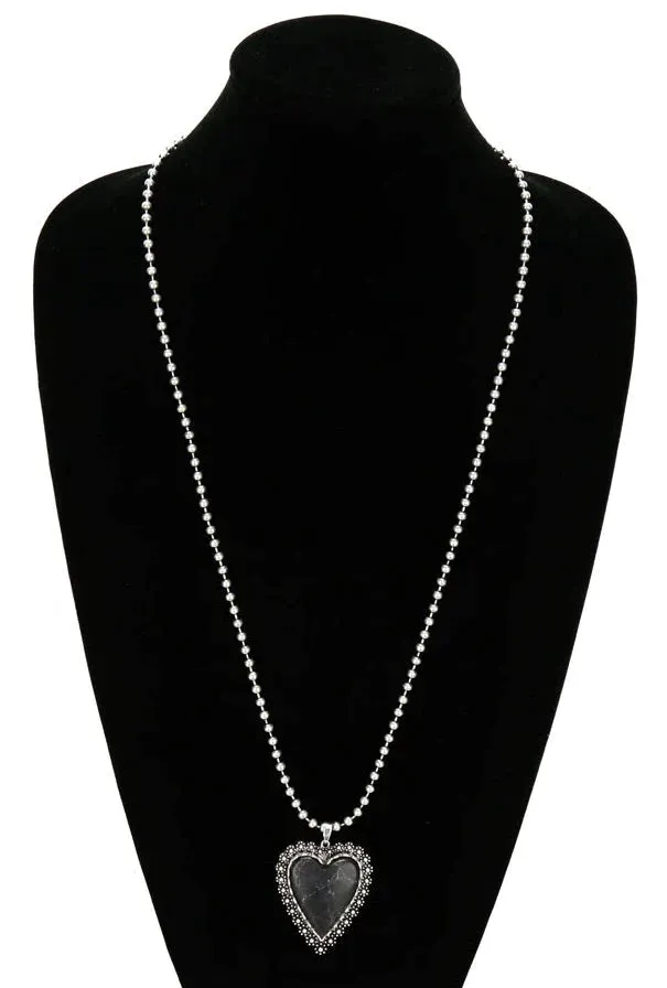 Black Stone Heart Pendant Ball Chain Necklace