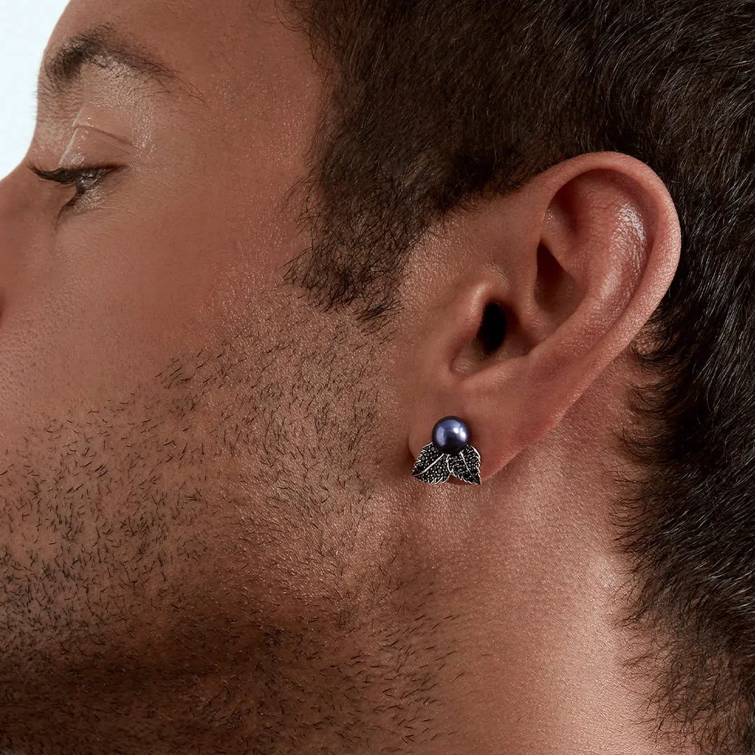 Blackthorn Stud Earrings - Silver, Black Spinel & Black Pearl