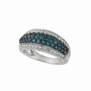 BLUE & WHITE DIAMOND PAVE RING 14K GOLD (1.01 CTW)