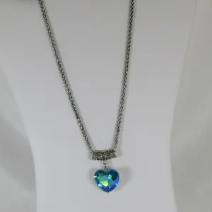Blue Crystal Heart Pendant Necklace