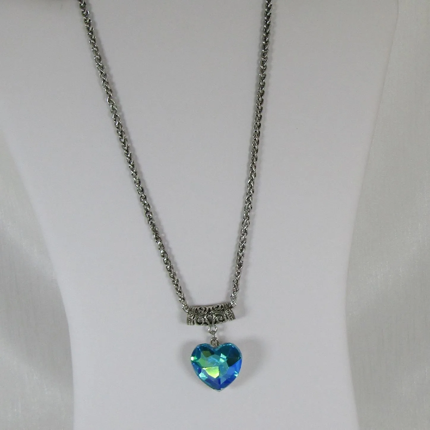 Blue Crystal Heart Pendant Necklace