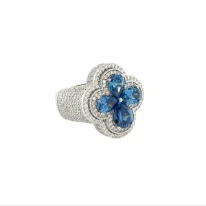 Blue Flower Sterling Silver Ring Lab-Created Moissanite - M1028259