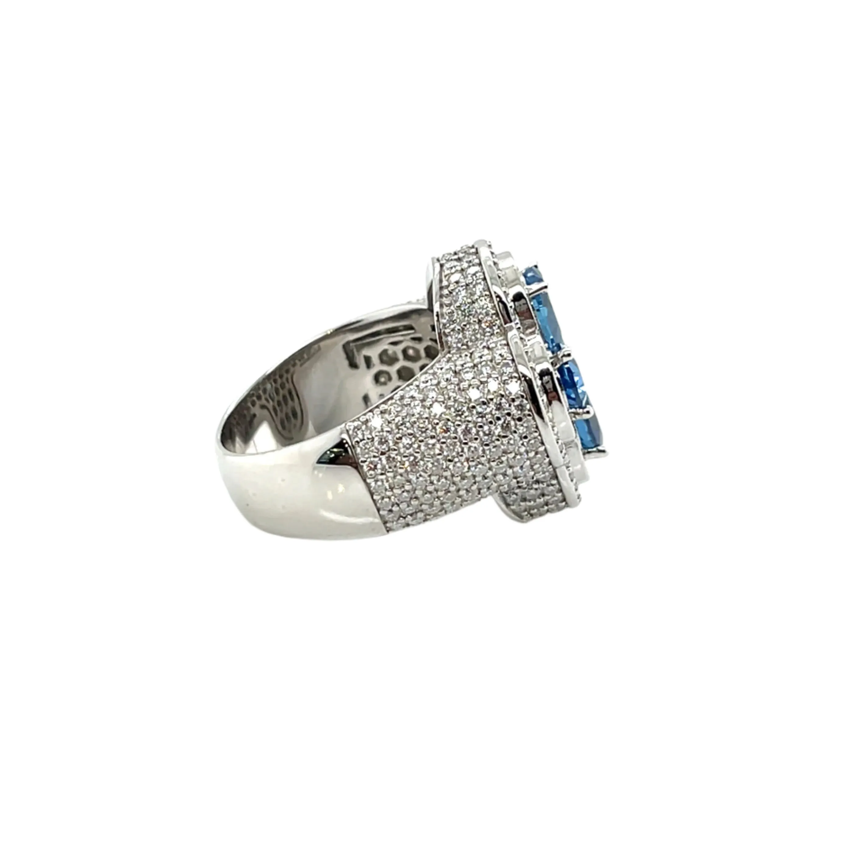 Blue Flower Sterling Silver Ring Lab-Created Moissanite - M1028259