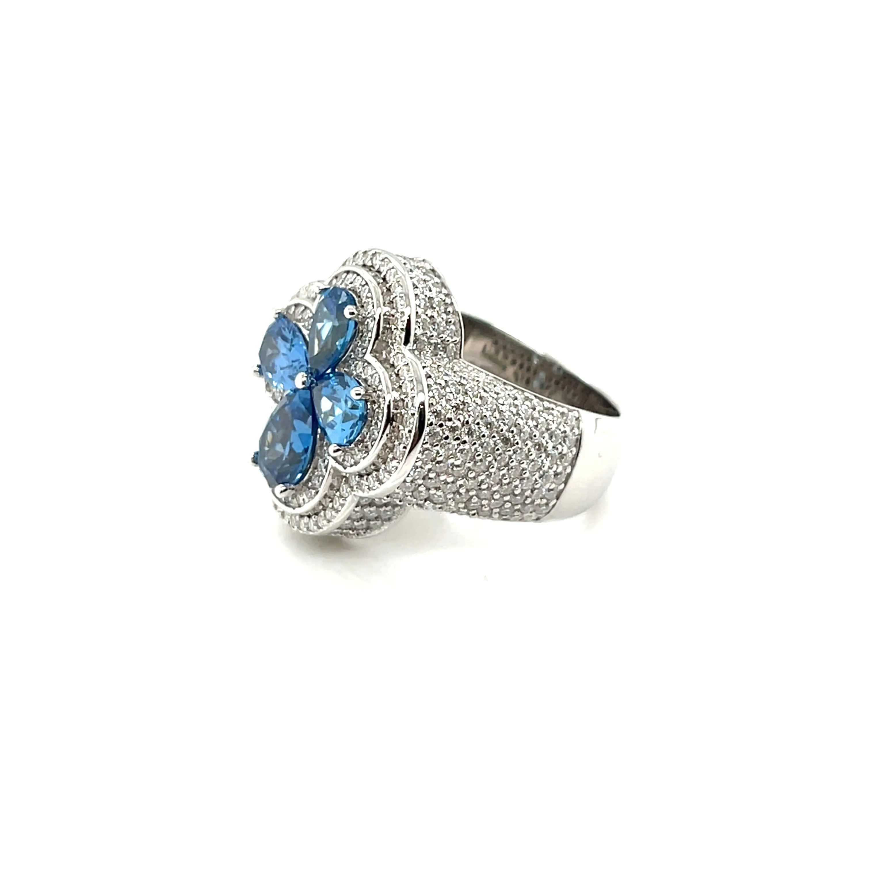 Blue Flower Sterling Silver Ring Lab-Created Moissanite - M1028259