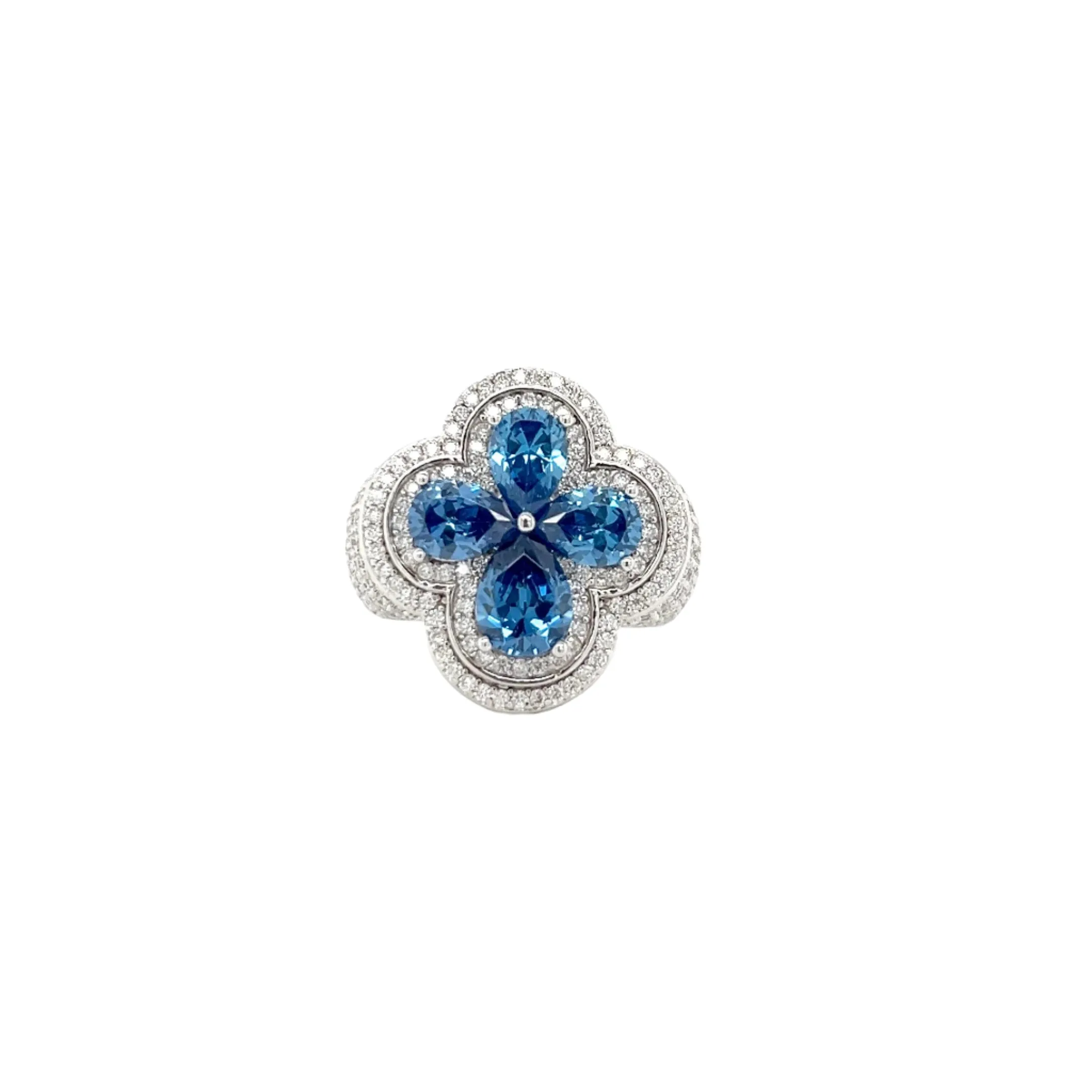 Blue Flower Sterling Silver Ring Lab-Created Moissanite - M1028259