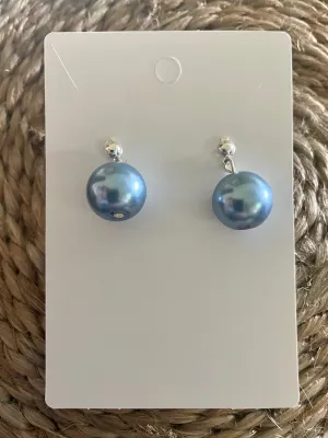 Blue pearl stud earrings