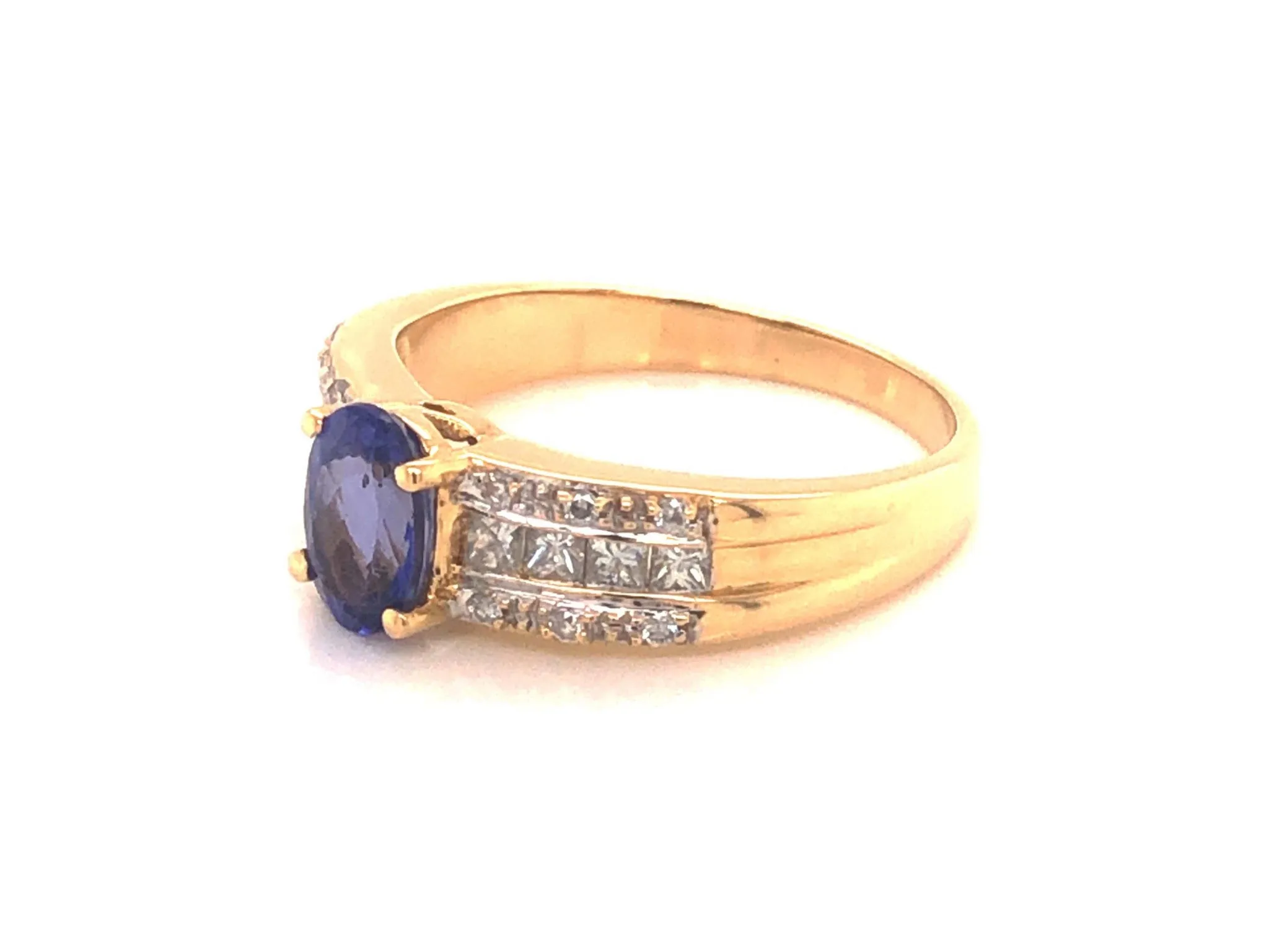Blue Purple Tanzanite and Diamond Ring-18k Yellow Gold