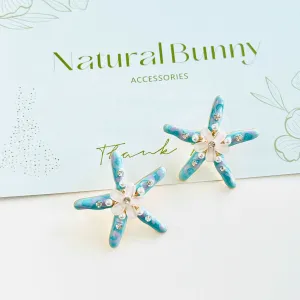 Blue Starfish Flower Stud Earrings